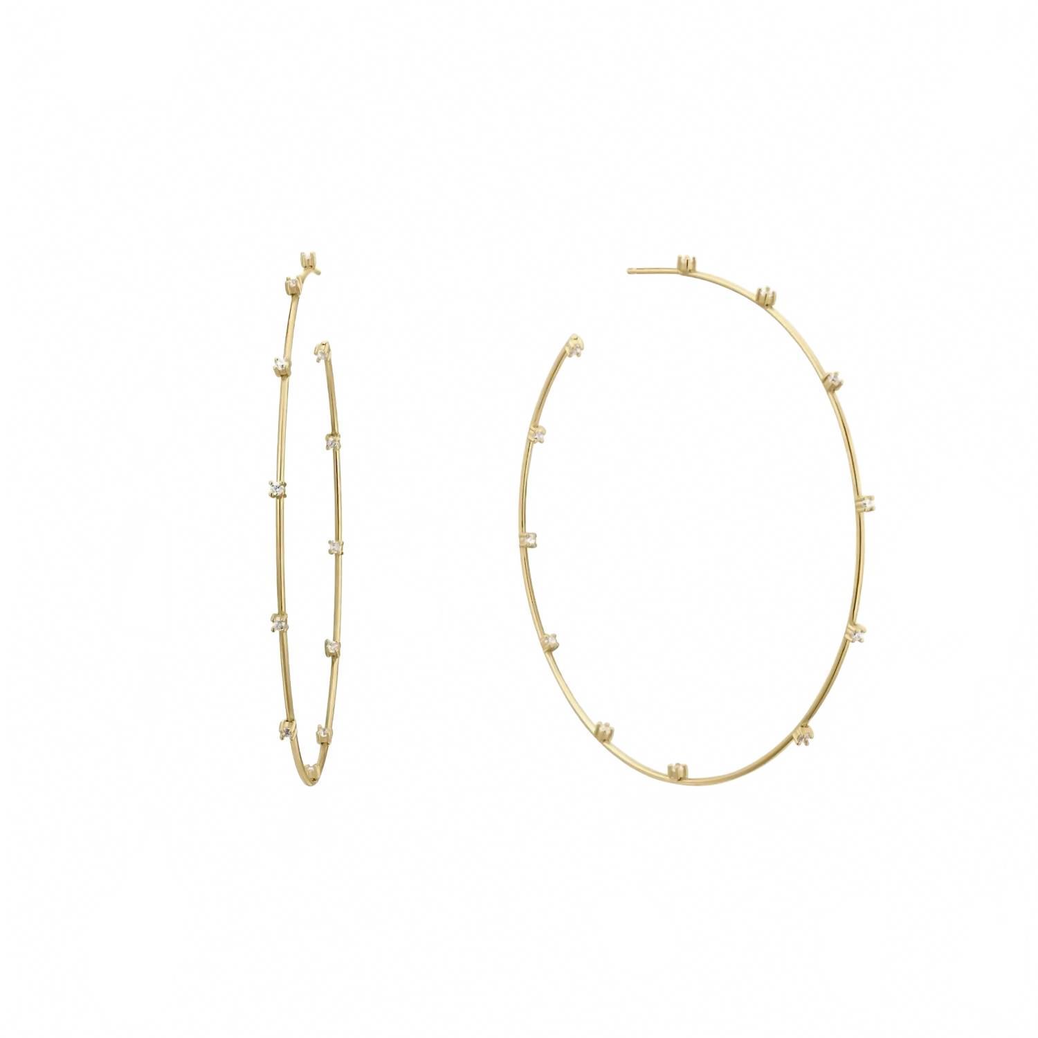 New Eklexic Women's Cz Studded Thin Oversized Hoops In 14k Gold Vermeil